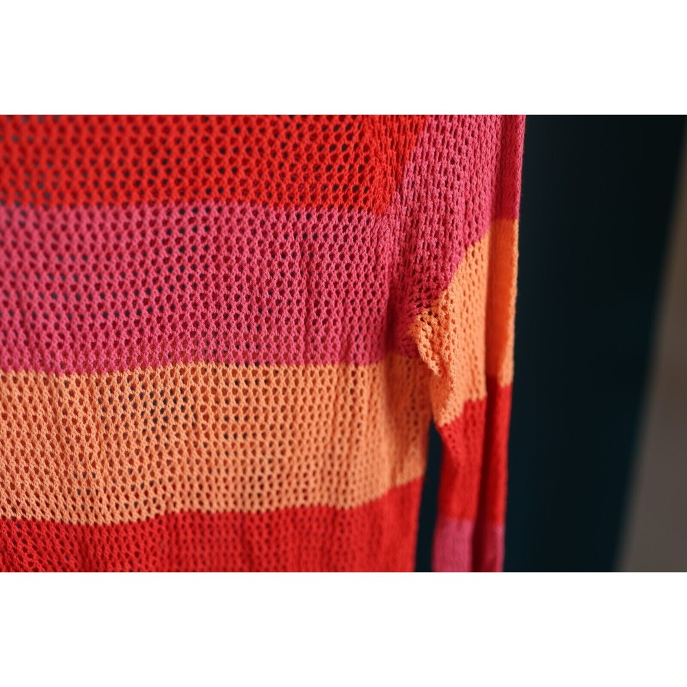 525 America Womens Open Knit Sweater Top Coral Pink Orange Pullover Large - Picture 4 of 8